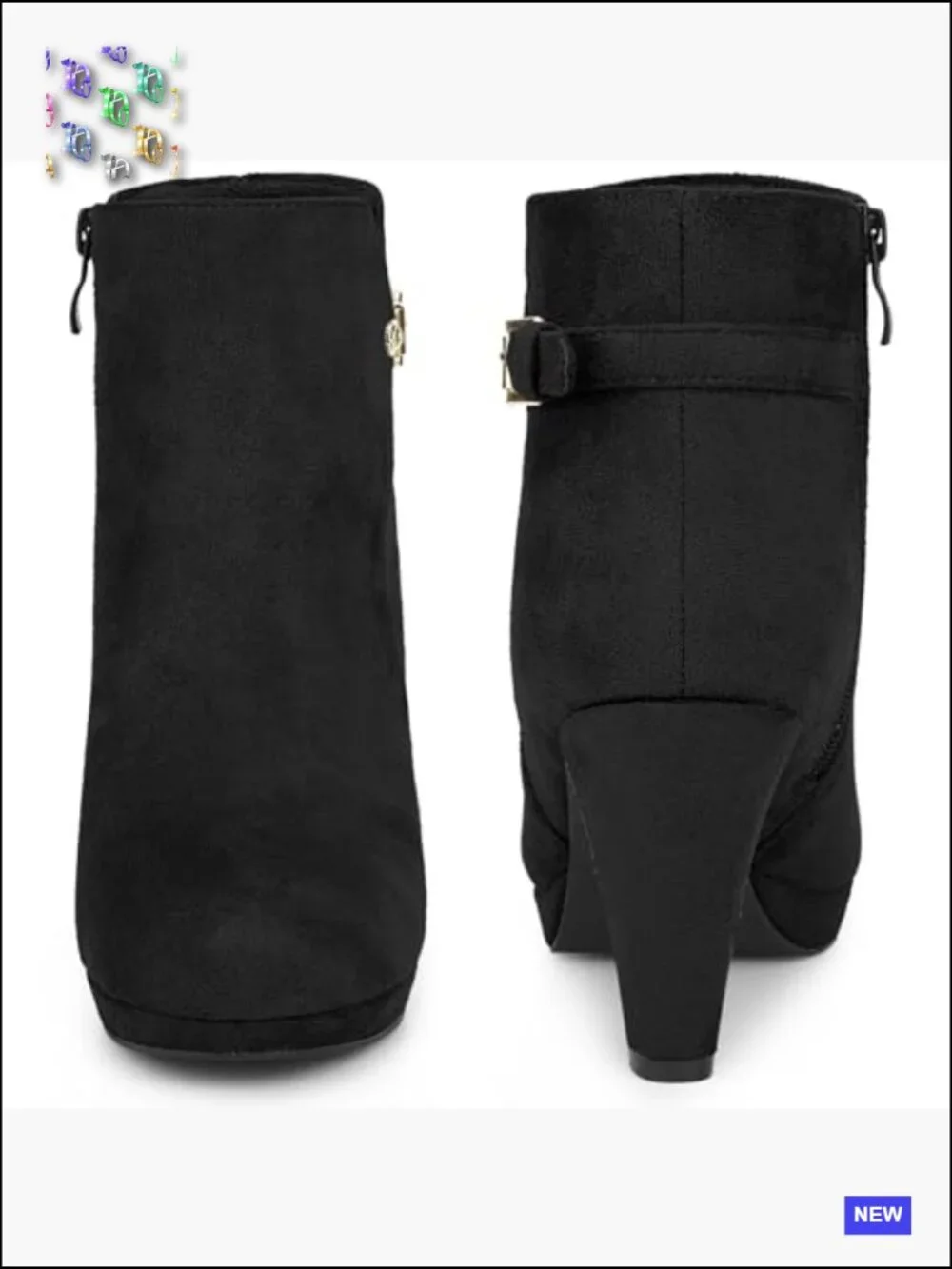 Chunky Heel Ankle Booties Low Platform Round Toe Buckle Zipper Closure
